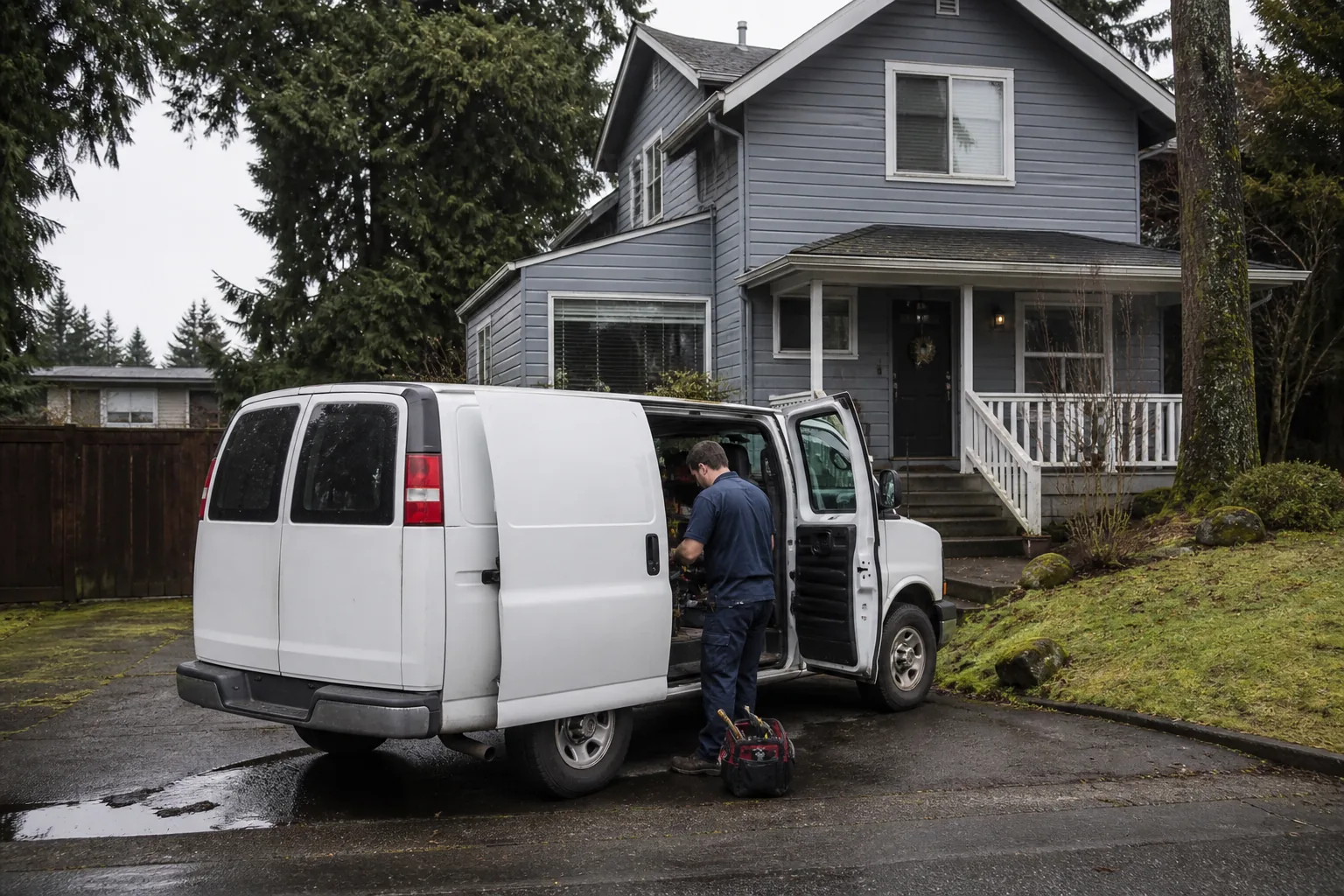 Everett Plumbing Pros van at an Everett home